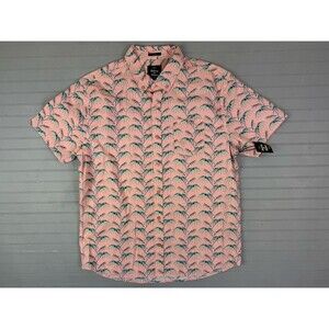 Artistry In Motion Size L Men Short Sleeve Shirt Pink Palm Trees Slim Fit Button